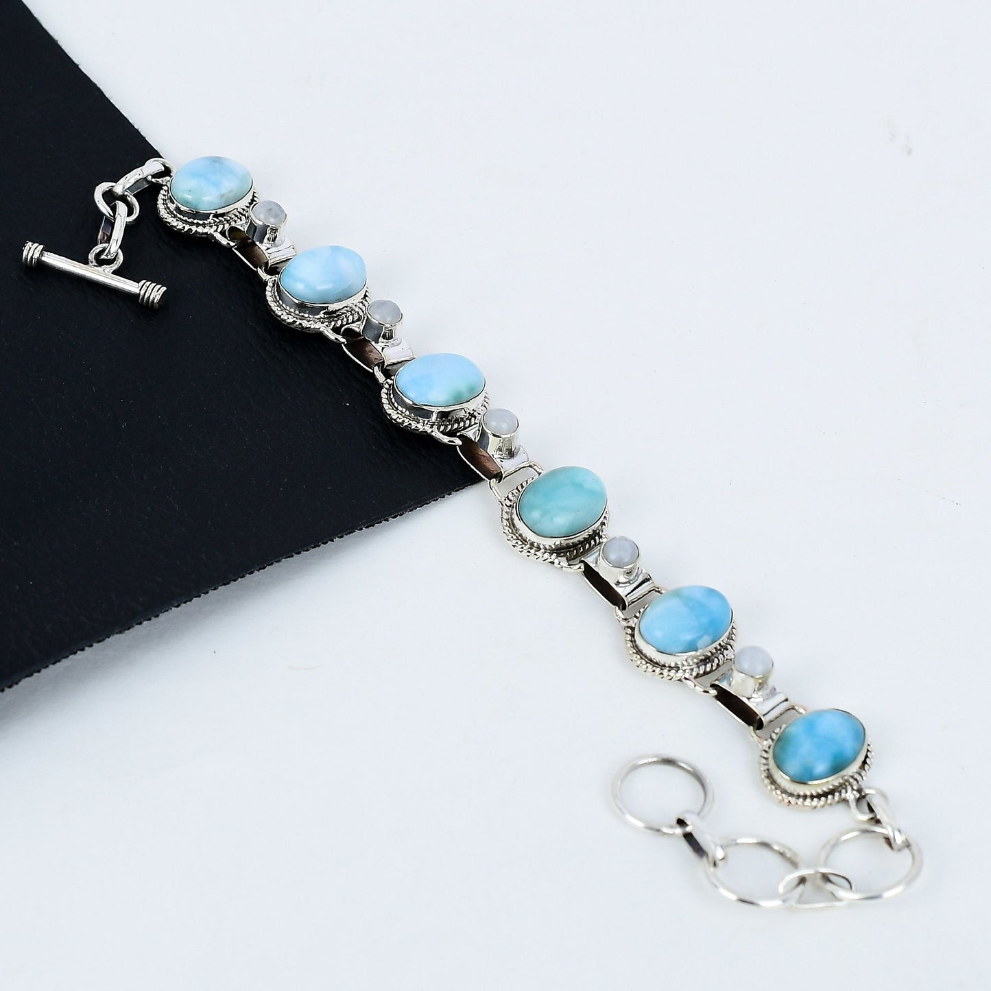 Blue Larimar & Moonstone Sterling Silver Bracelet