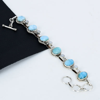 Blue Larimar & Moonstone Sterling Silver Bracelet