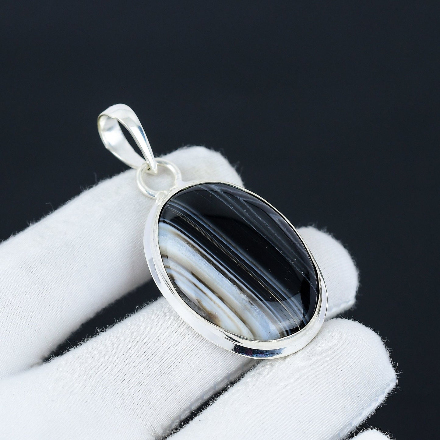 Black Banded Agate Gemstone Pendant