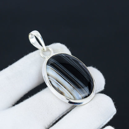 Black Banded Agate Gemstone Pendant