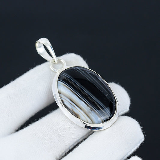 Black Banded Agate Gemstone Pendant