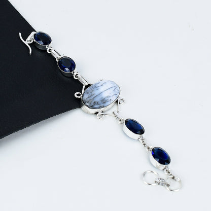Black Dendrite Opal & Blue Sapphire Bracelet