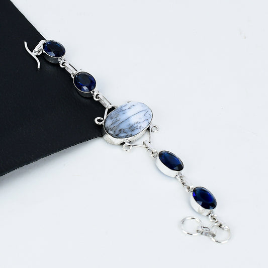 Black Dendrite Opal & Blue Sapphire Bracelet