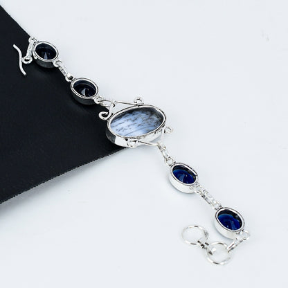 Black Dendrite Opal & Blue Sapphire Bracelet