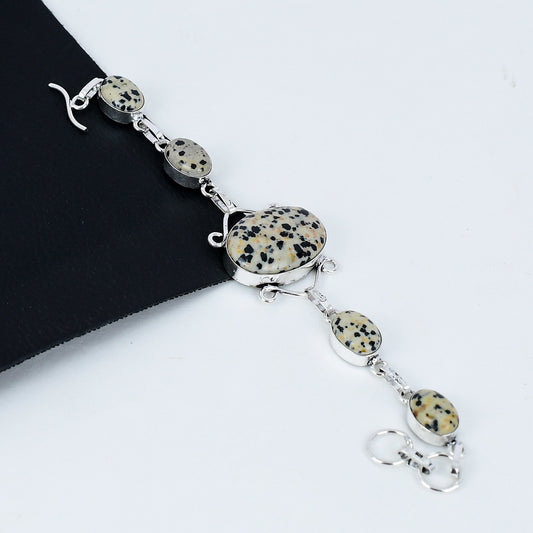 Black & Cream Dalmatian Jasper Gemstone Bracelet