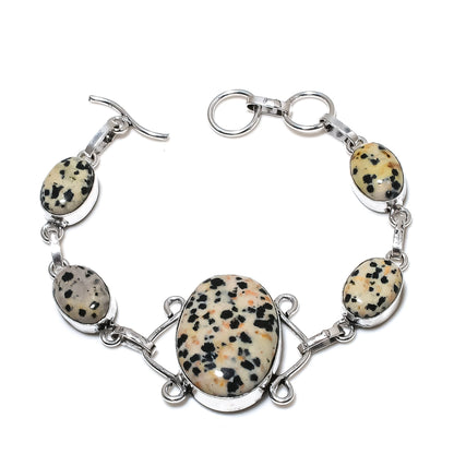 Black & Cream Dalmatian Jasper Gemstone Bracelet
