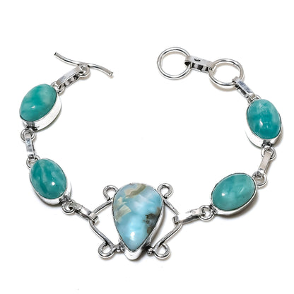 Blue Larimar Green Amazonite Gemstone Bracelet