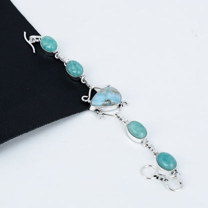 Blue Larimar Green Amazonite Gemstone Bracelet