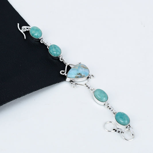 Blue Larimar Green Amazonite Gemstone Bracelet