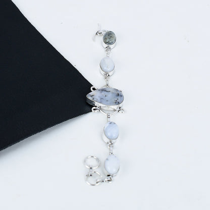White Dendrite Opal Sterling Silver Bracelet