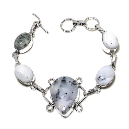 White Dendrite Opal Sterling Silver Bracelet