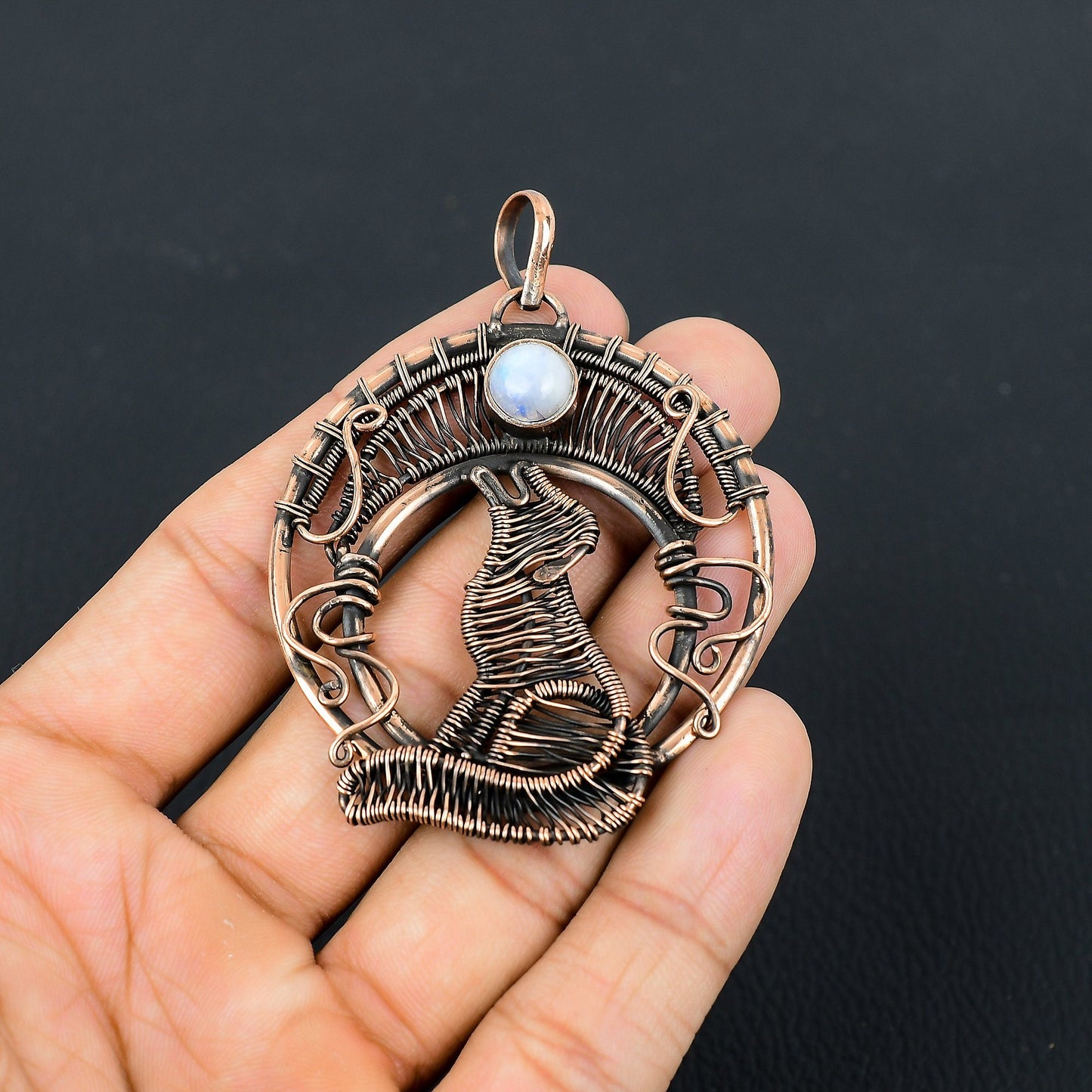 White Moonstone Gemstone Wolf Pendant
