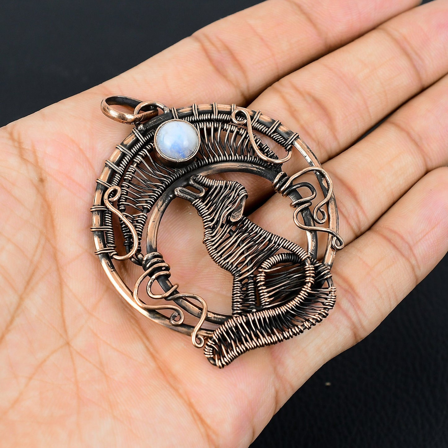 White Moonstone Gemstone Wolf Pendant