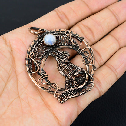 White Moonstone Gemstone Wolf Pendant