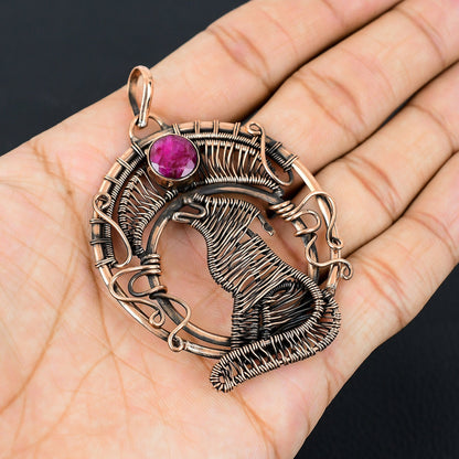 Red Ruby Gemstone Wolf Pendant