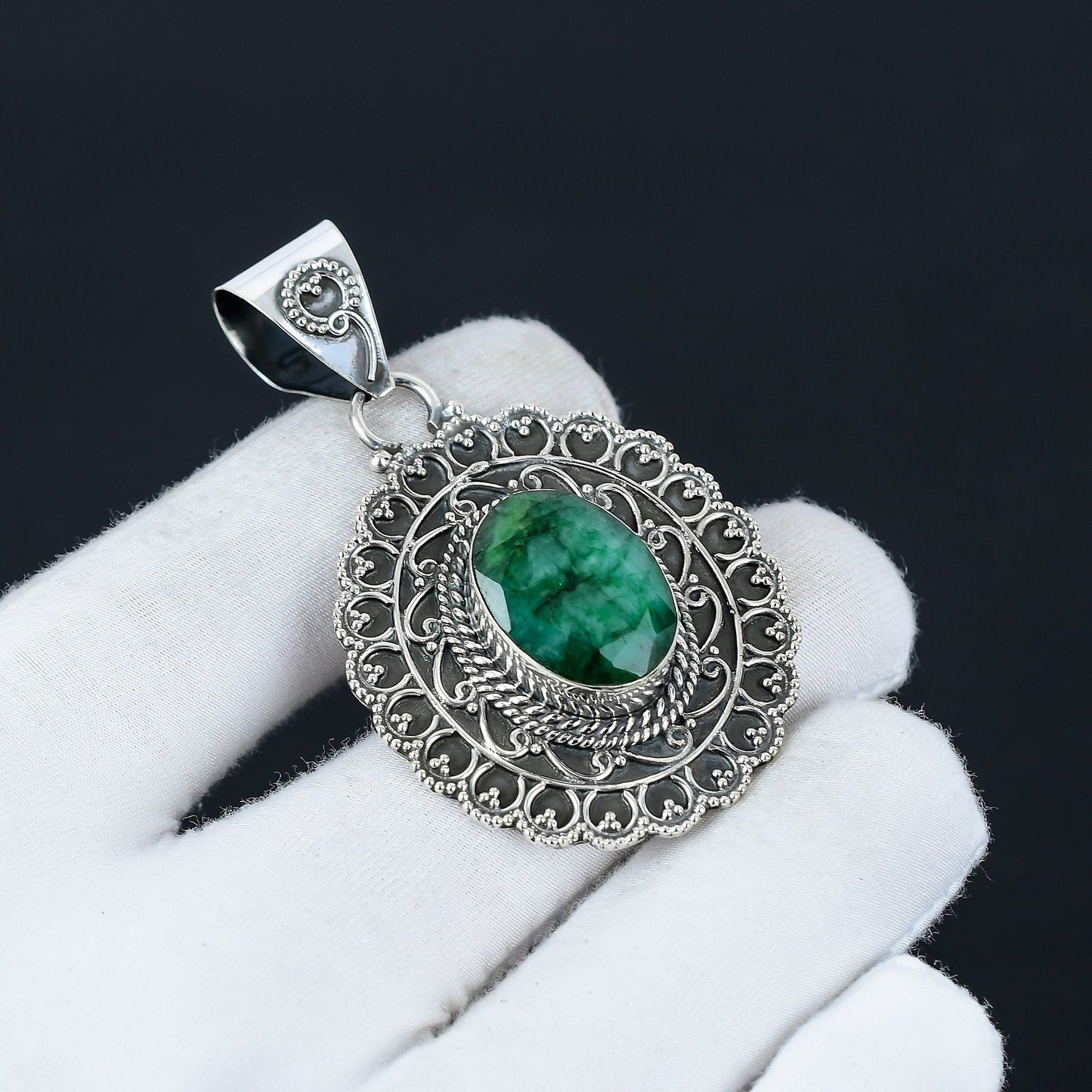Emerald Silver Gemstone Pendant