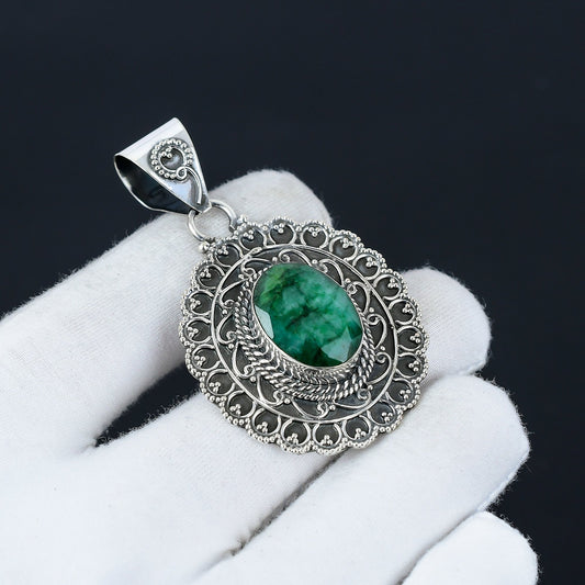 Emerald Silver Gemstone Pendant