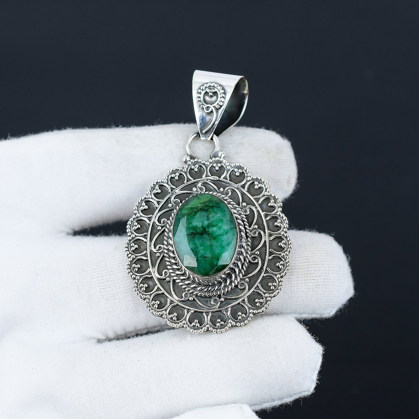 Emerald Silver Gemstone Pendant