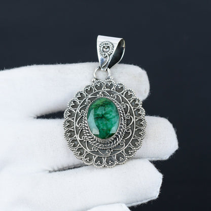 Emerald Silver Gemstone Pendant