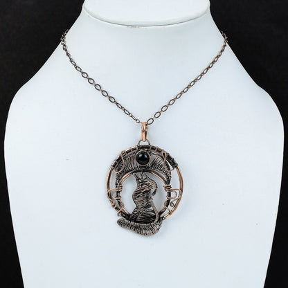 Black Onyx Gemstone Wolf Pendant