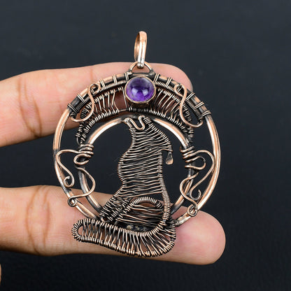 Purple Amethyst Gemstone Wolf Pendant