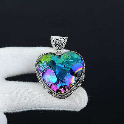 Peacock Aura Druzy Heart Pendant