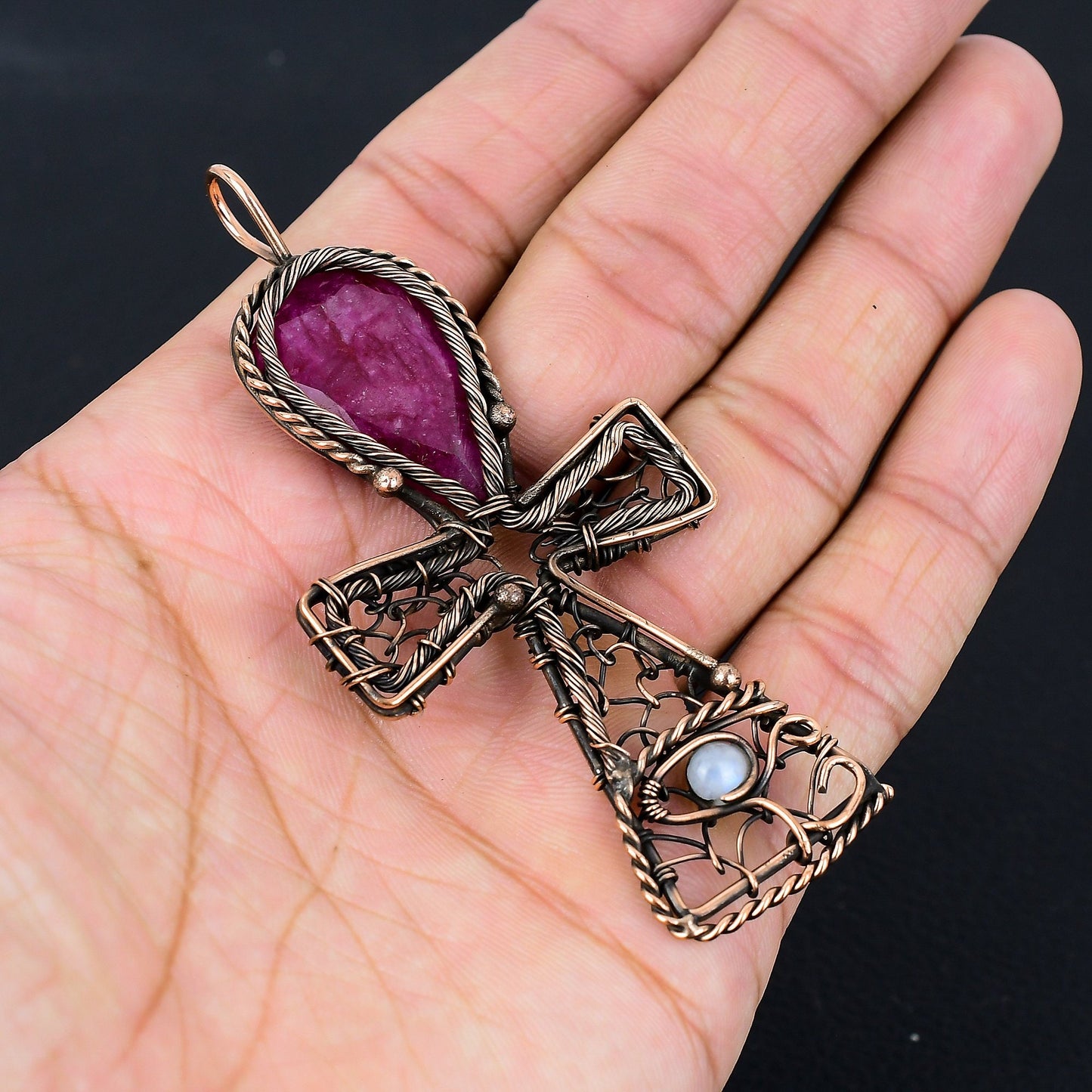 Red Ruby Gemstone Ankh Pendant