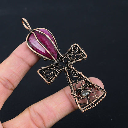 Red Ruby Gemstone Ankh Pendant