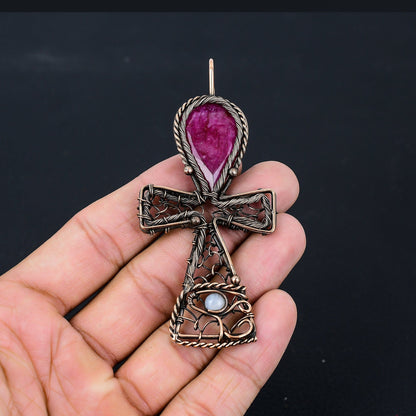 Red Ruby Gemstone Ankh Pendant