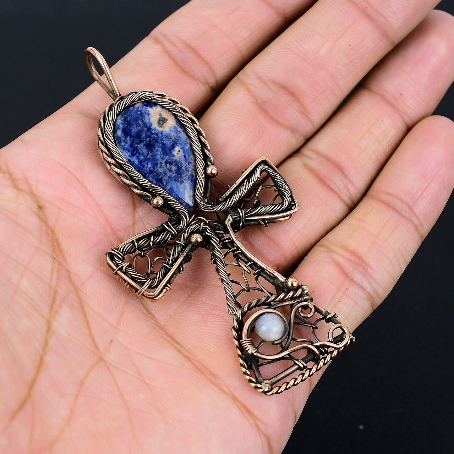 Blue Sodalite Gemstone Ankh Pendant