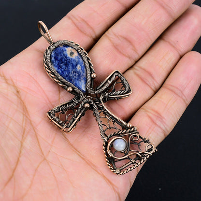 Blue Sodalite Gemstone Ankh Pendant