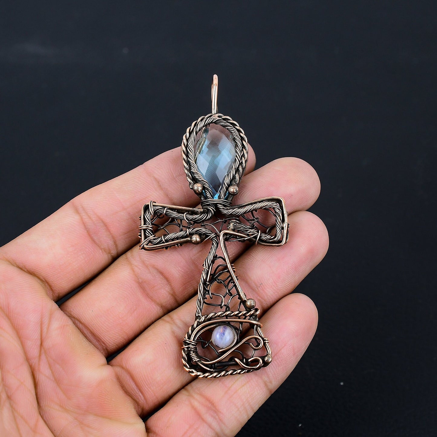Blue Topaz Gemstone Ankh Pendant