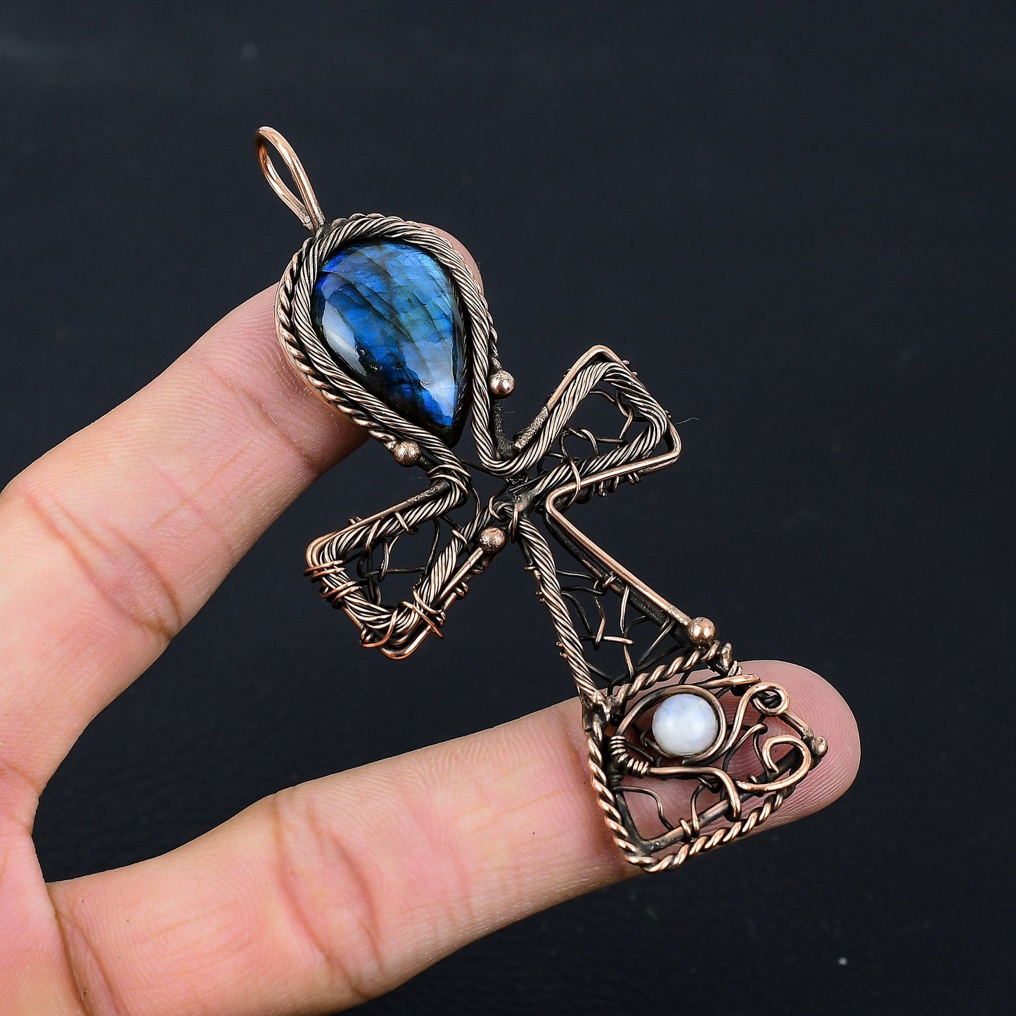 Blue Labradorite Gemstone Ankh Pendant
