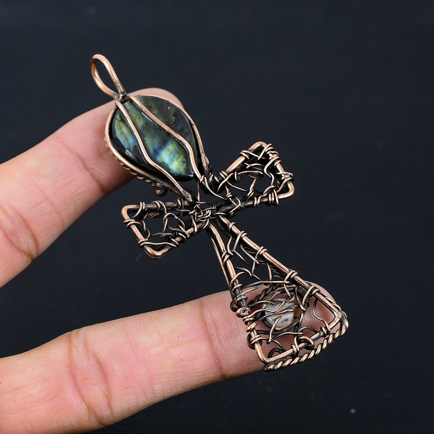 Blue Labradorite Gemstone Ankh Pendant