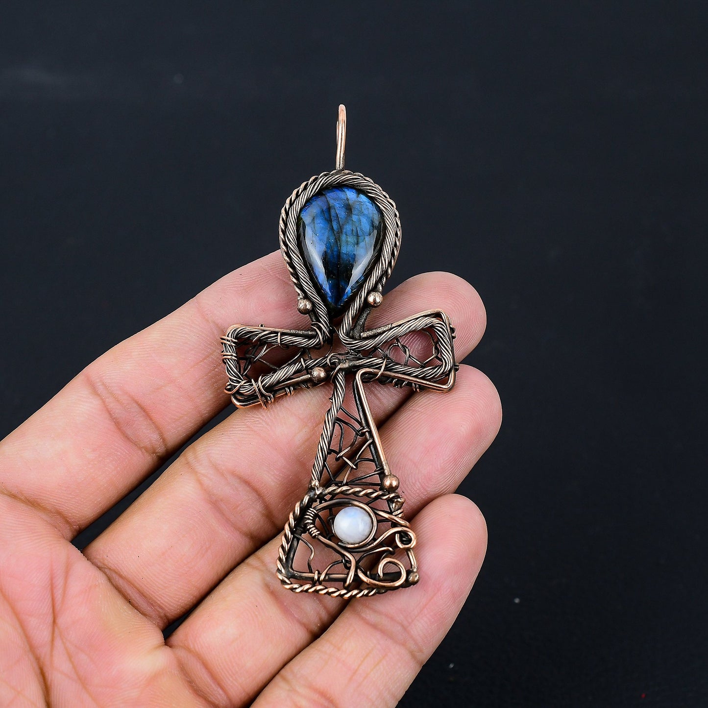 Blue Labradorite Gemstone Ankh Pendant