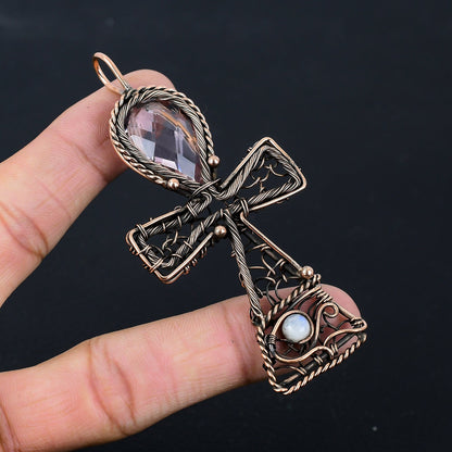 Pink Kunzite Gemstone Ankh Pendant