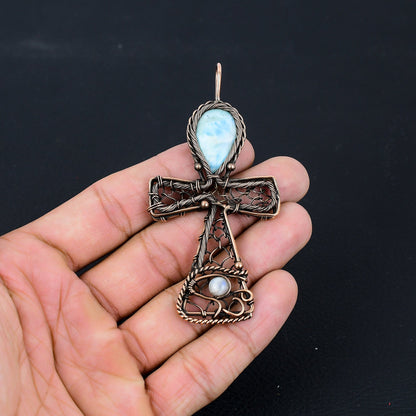 Blue Larimar Gemstone Ankh Pendant