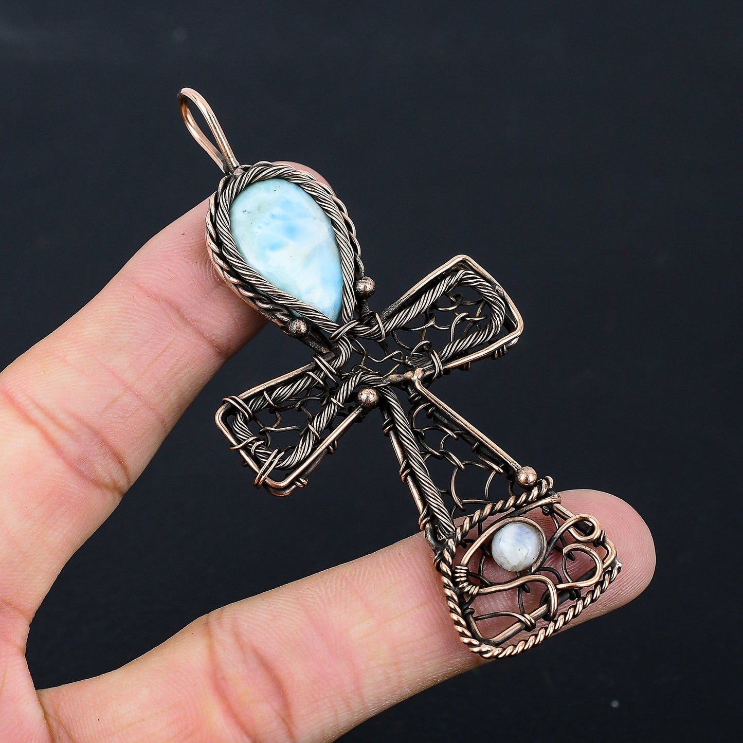 Blue Larimar Gemstone Ankh Pendant