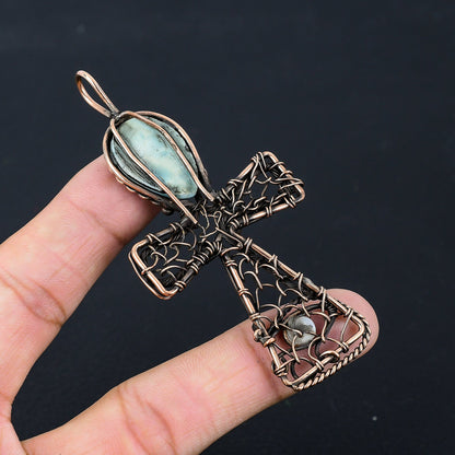 Blue Larimar Gemstone Ankh Pendant