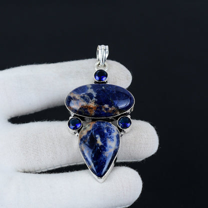 Blue Sodalite & London Blue Topaz Gemstone Pendant