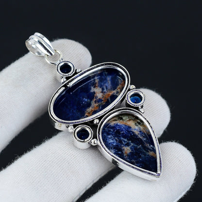 Blue Sodalite & London Blue Topaz Gemstone Pendant