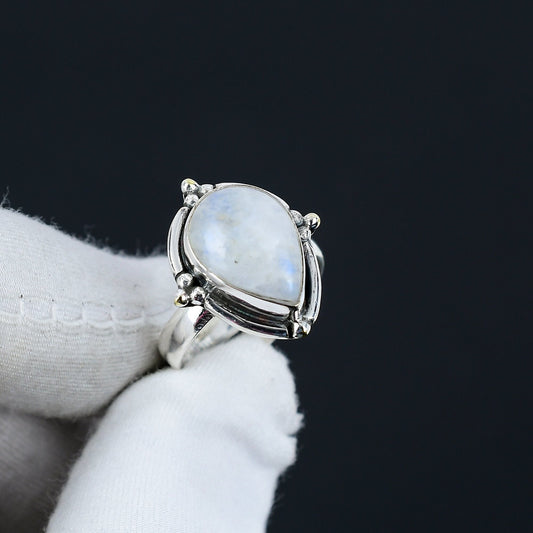 Rainbow Moonstone Teardrop Ring