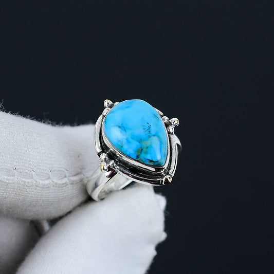 Turquoise Teardrop Silver Ring