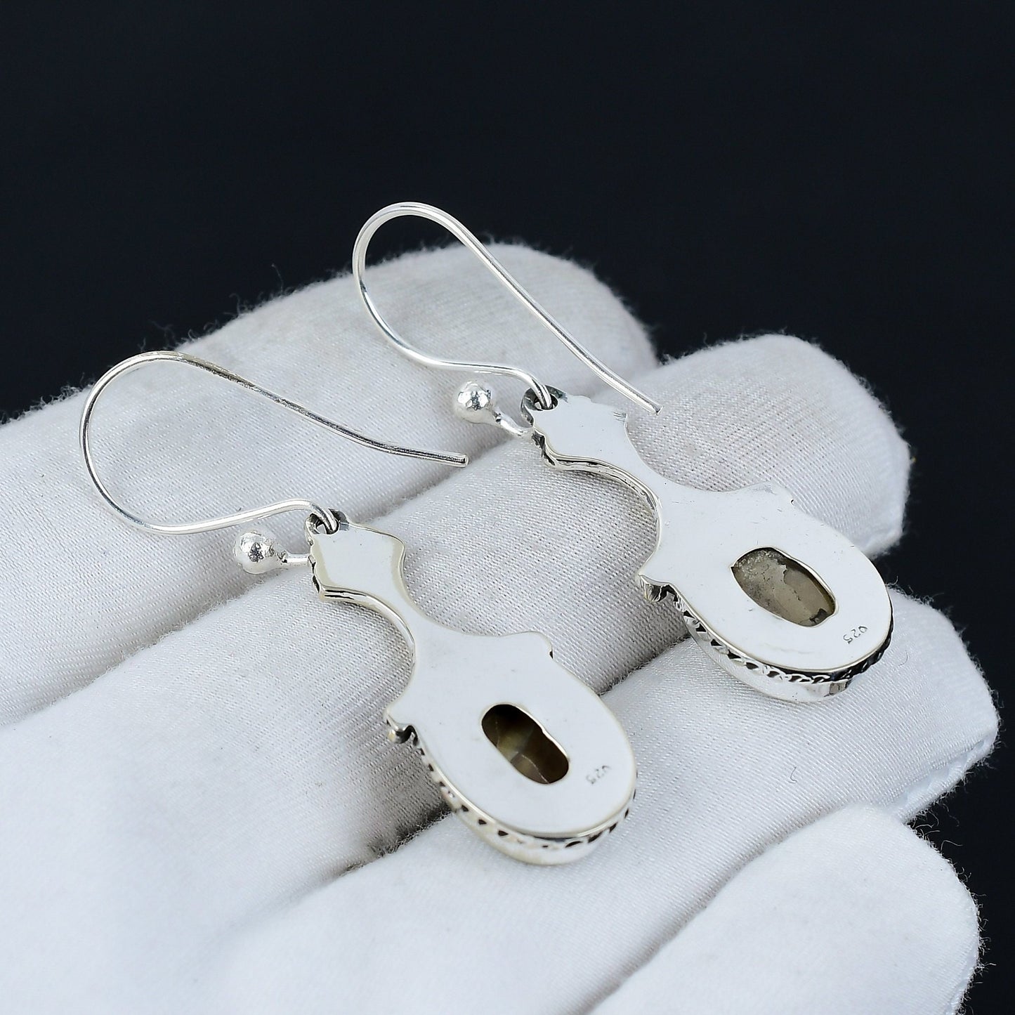 White Mother of Pearl Gemstone Silver Earrings
