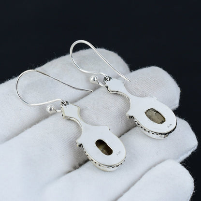 White Mother of Pearl Gemstone Silver Earrings