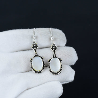 White Mother of Pearl Gemstone Silver Earrings