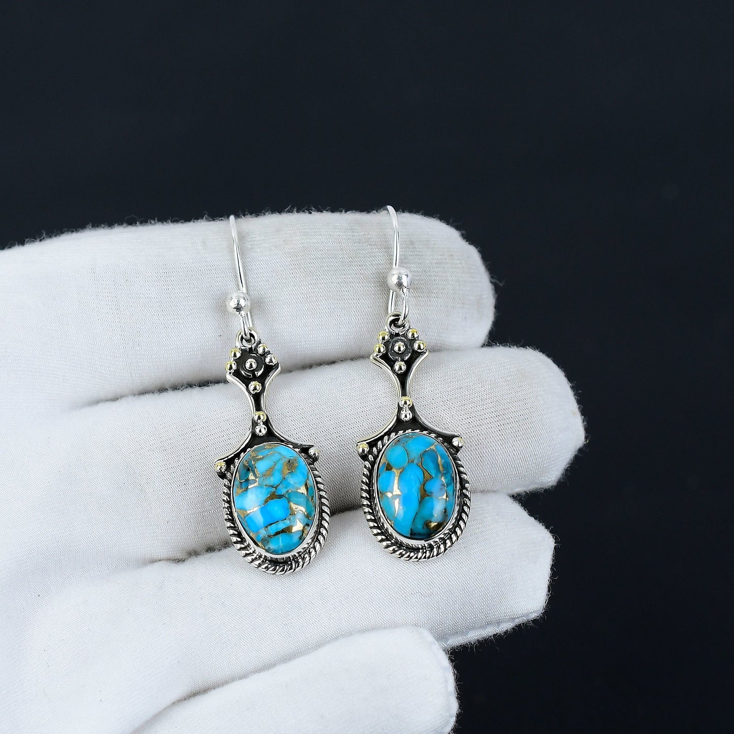 Blue Copper Turquoise Gemstone Earrings
