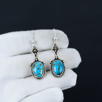 Blue Copper Turquoise Gemstone Earrings