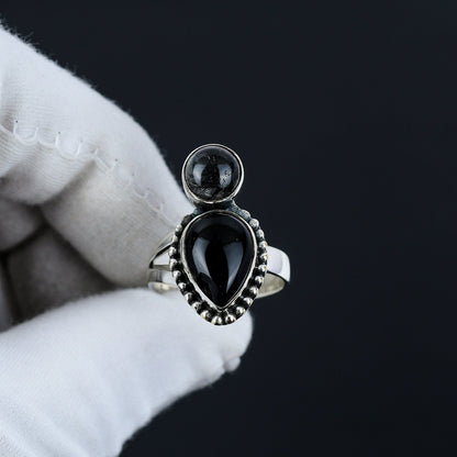Black Onyx & Rutile Gemstone Ring