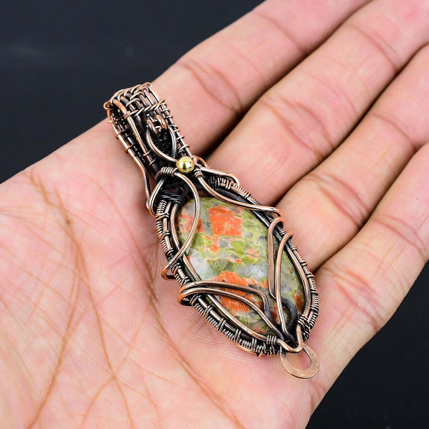 Green Pink Unakite Gemstone Pendant